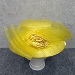 Elite Champagne Hat Sun Womens Yellow Wide Brim Rhinestone Derby Church Wedding